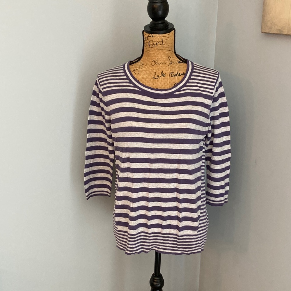 Roz & Ali Violet and Cream Striped Long Sleeve Top